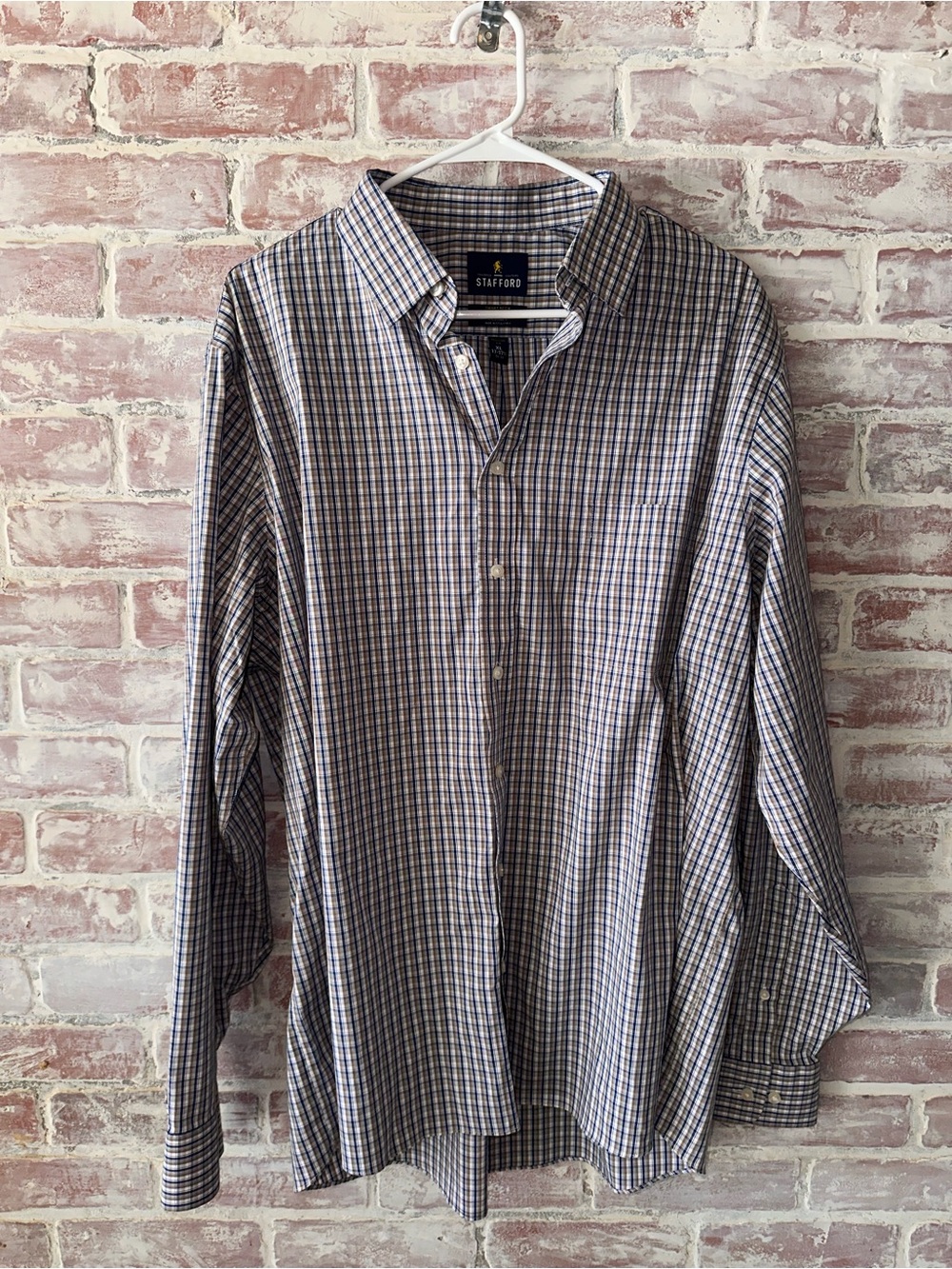 Stafford Blue and Brown Check Men's Button-Up Shirt